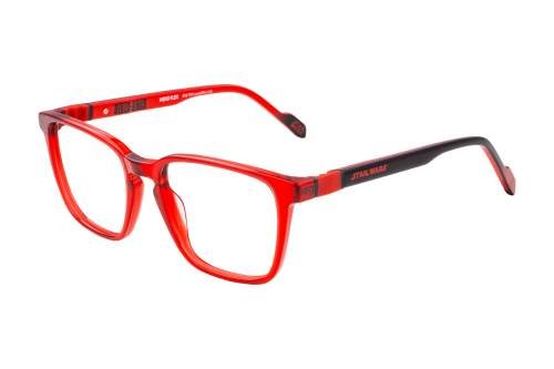 A pair of red glasses on a white background.