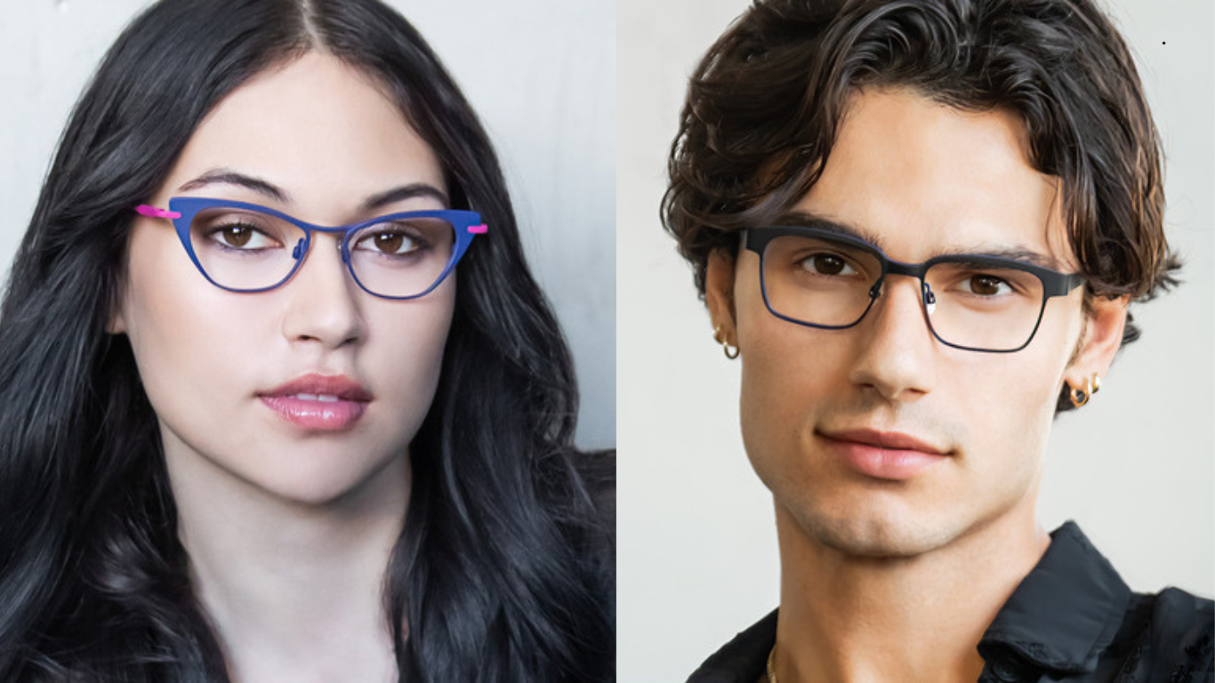 A woman wearing glasses next to a man wearing glasses.