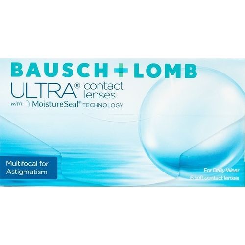 A box of bausch and lomb ultra contact lenses with moisture seal technology.