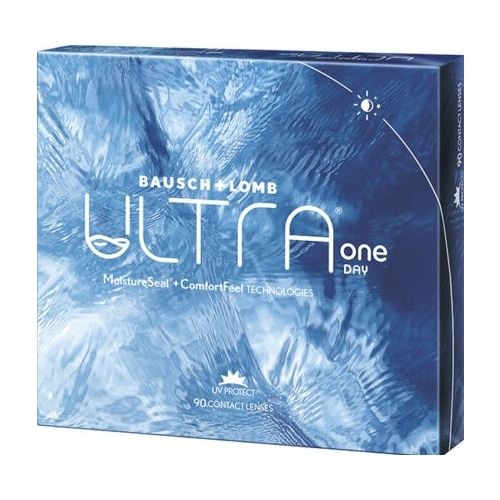 A box of bausch & lomb ultra one day contact lenses.