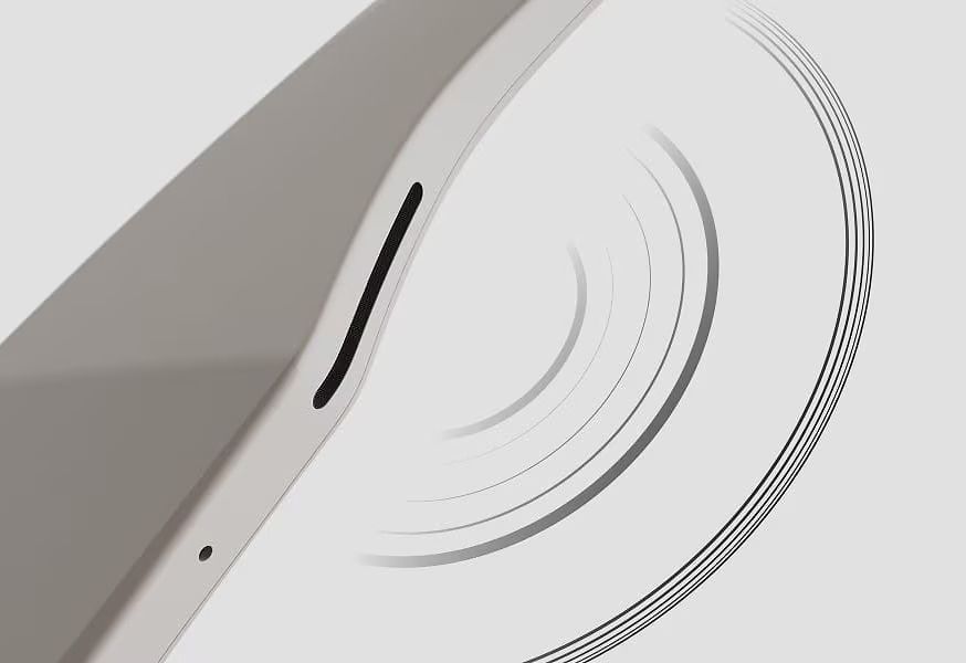 A close up of a meta oakley sunglasses with a sound wave coming out of it