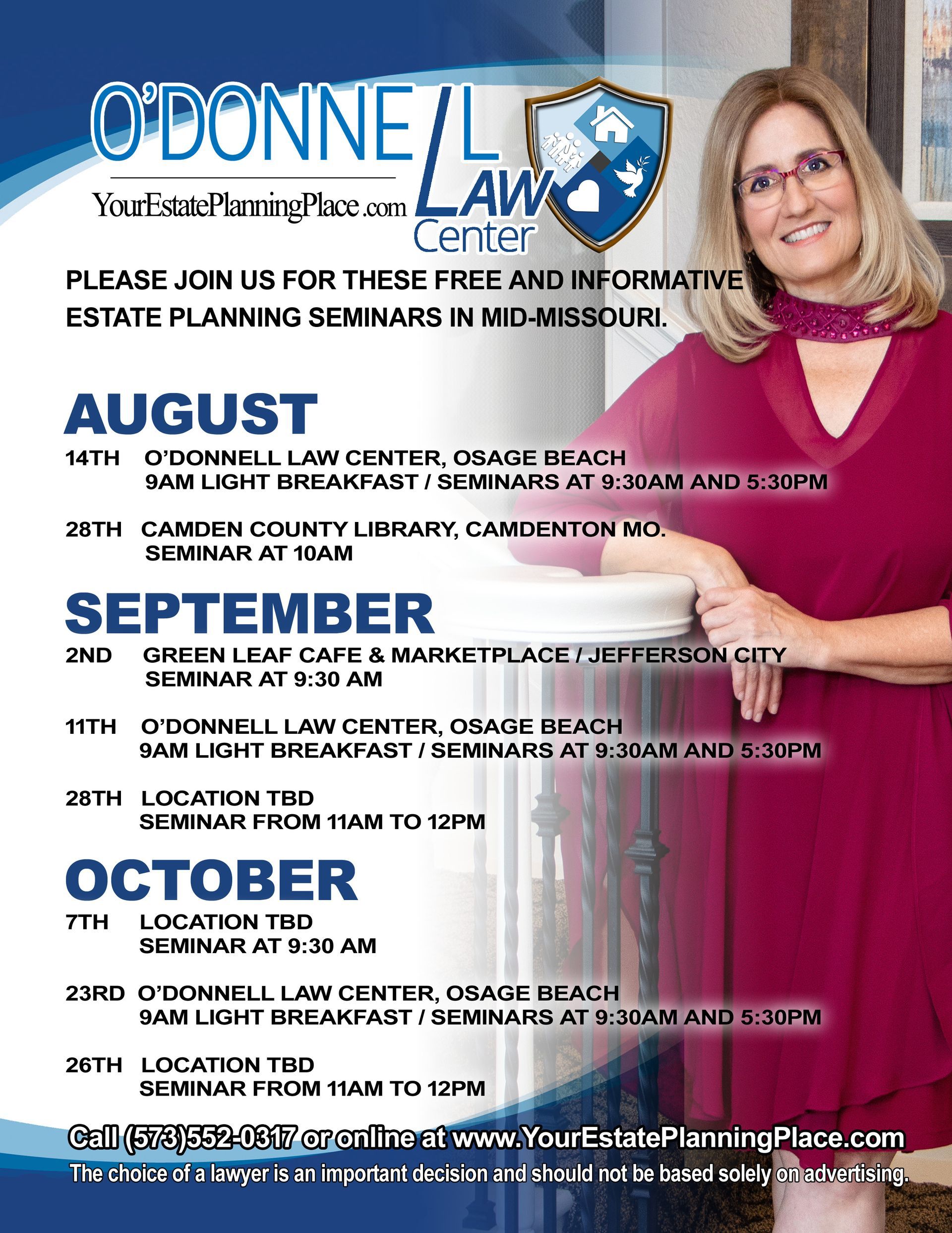 A woman is standing in front of a sign that says o ' donne law center.