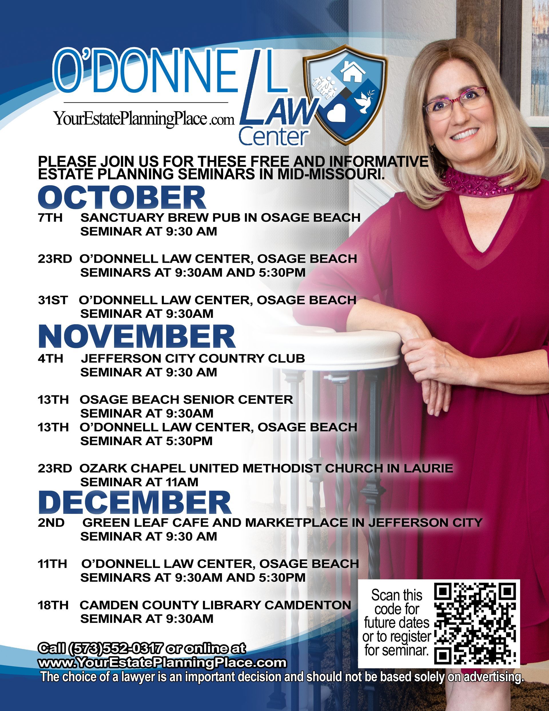 A woman is standing in front of a sign that says o ' donne law center.