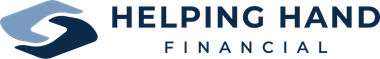 Logo for Helping Hand Financial featuring interlocking blue hands and text.