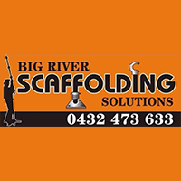 The logo for big river scaffolding solutions is orange and black.