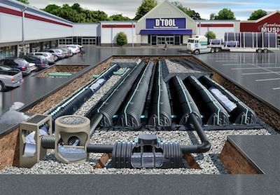 An artist 's impression of a drainage system in a parking lot