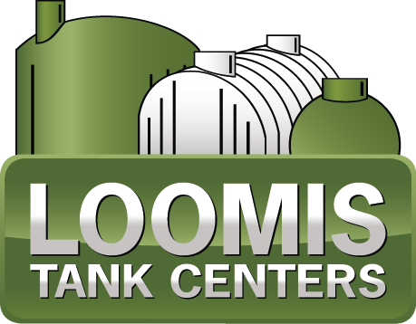 The logo for loomis tank centers is green and white