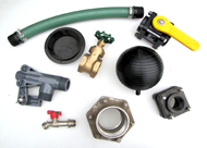 A bunch of different types of plumbing parts on a white surface