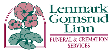 Logo for Lenmark, Gomsrud, and Linn Funeral & Cremation Services with floral design.