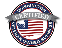 A washington certified veteran owned business logo with an american flag