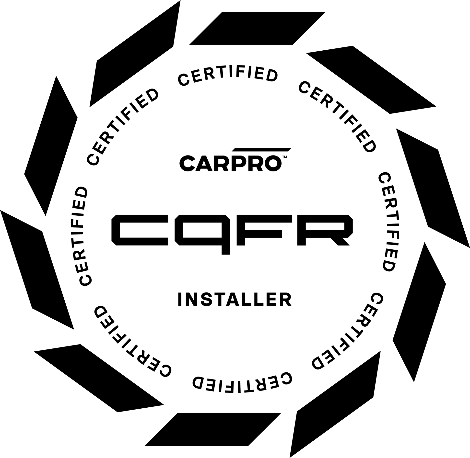 CARPRO CQUARTZ Certified Installer seal with black text and circular badge design