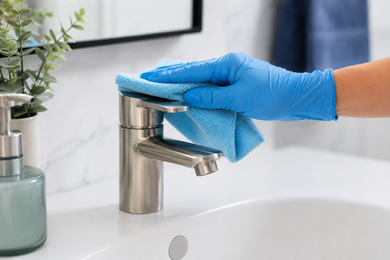 Deep cleaning a bathroom faucet. 