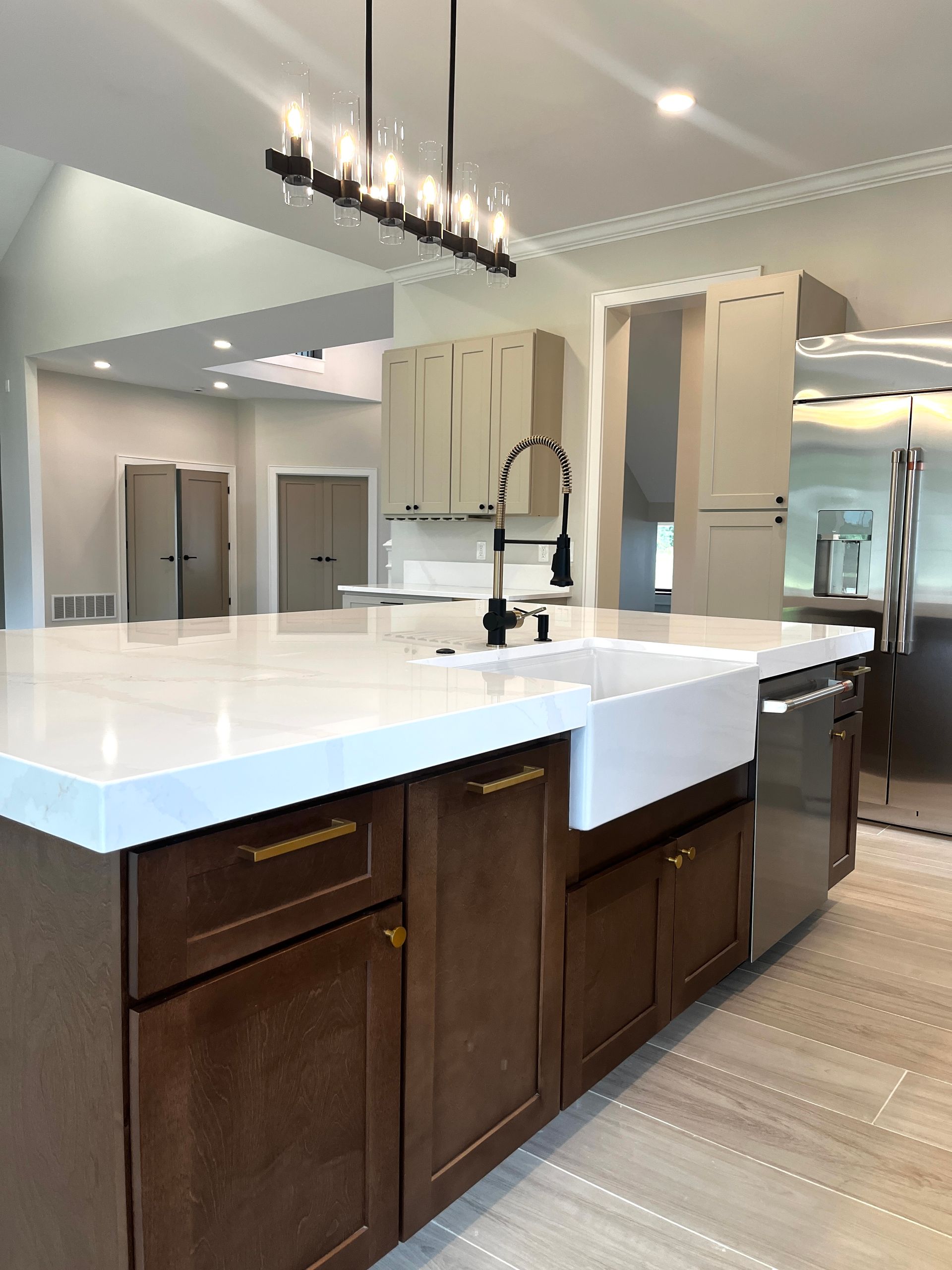 A staircase is being built in a house.