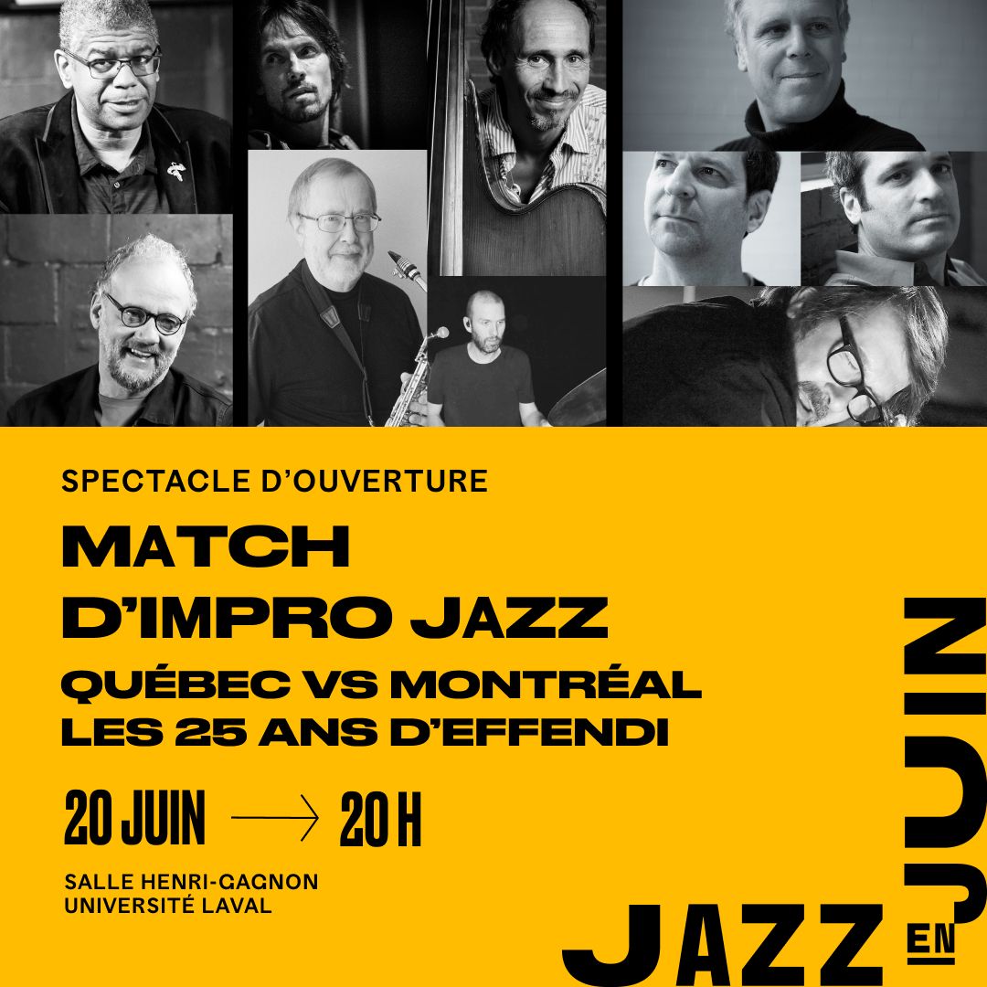 Photo match d'impro Jazz : Québec vs Montréal. Joute musicale pour Le 25e anniversaire du label indépendant Effendi : Tout le monde en jase.