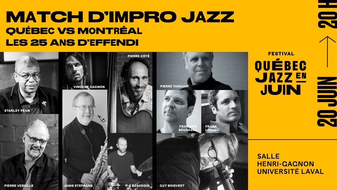 Photo match d'impro Jazz : Québec vs Montréal. Joute musicale pour Le 25e anniversaire du label indépendant Effendi : Tout le monde en jase.