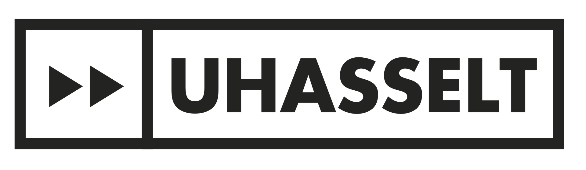 Een zwart-wit logo voor uhasset met een afspeelknop