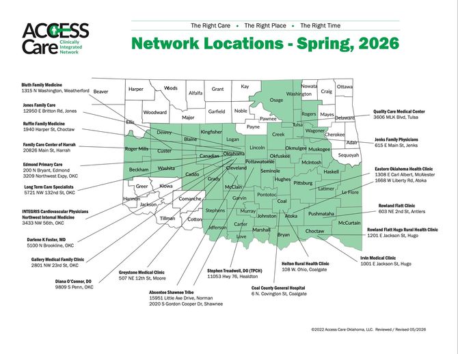 A map of access care network locations / staffing fall 2024