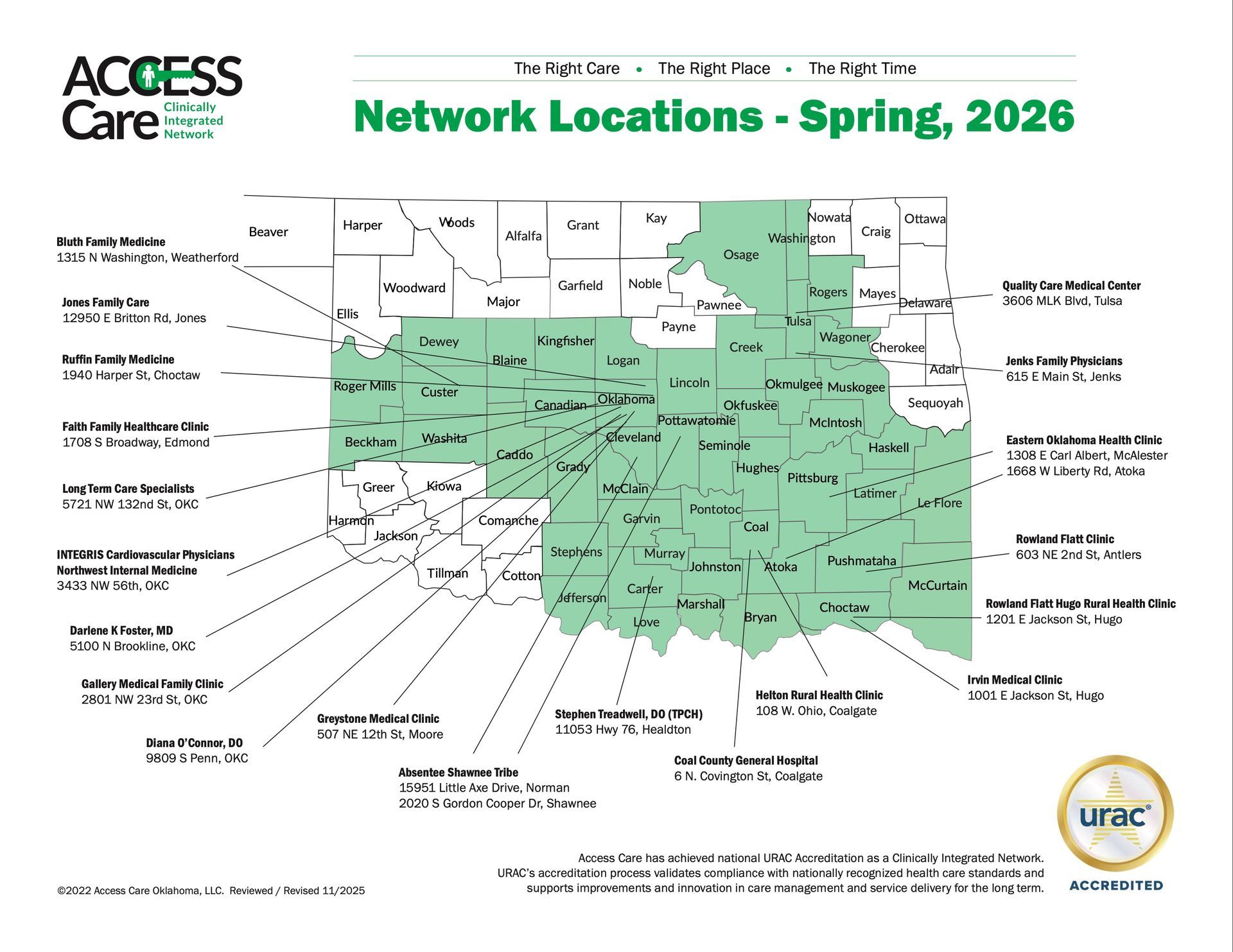 A map of access care network locations / staffing fall 2024