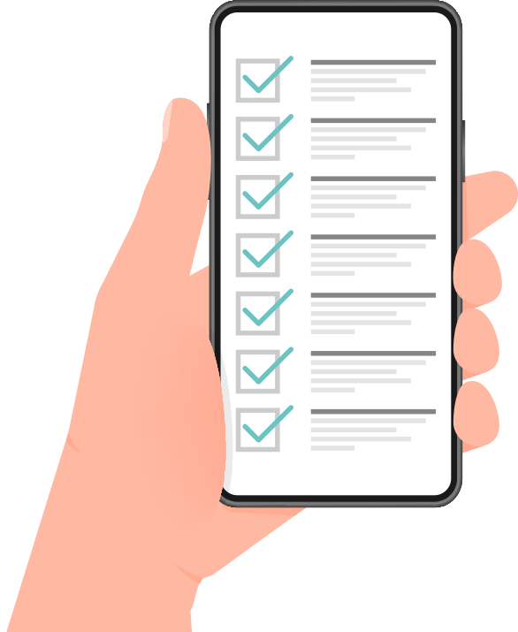 hand holding a phone with a checklist