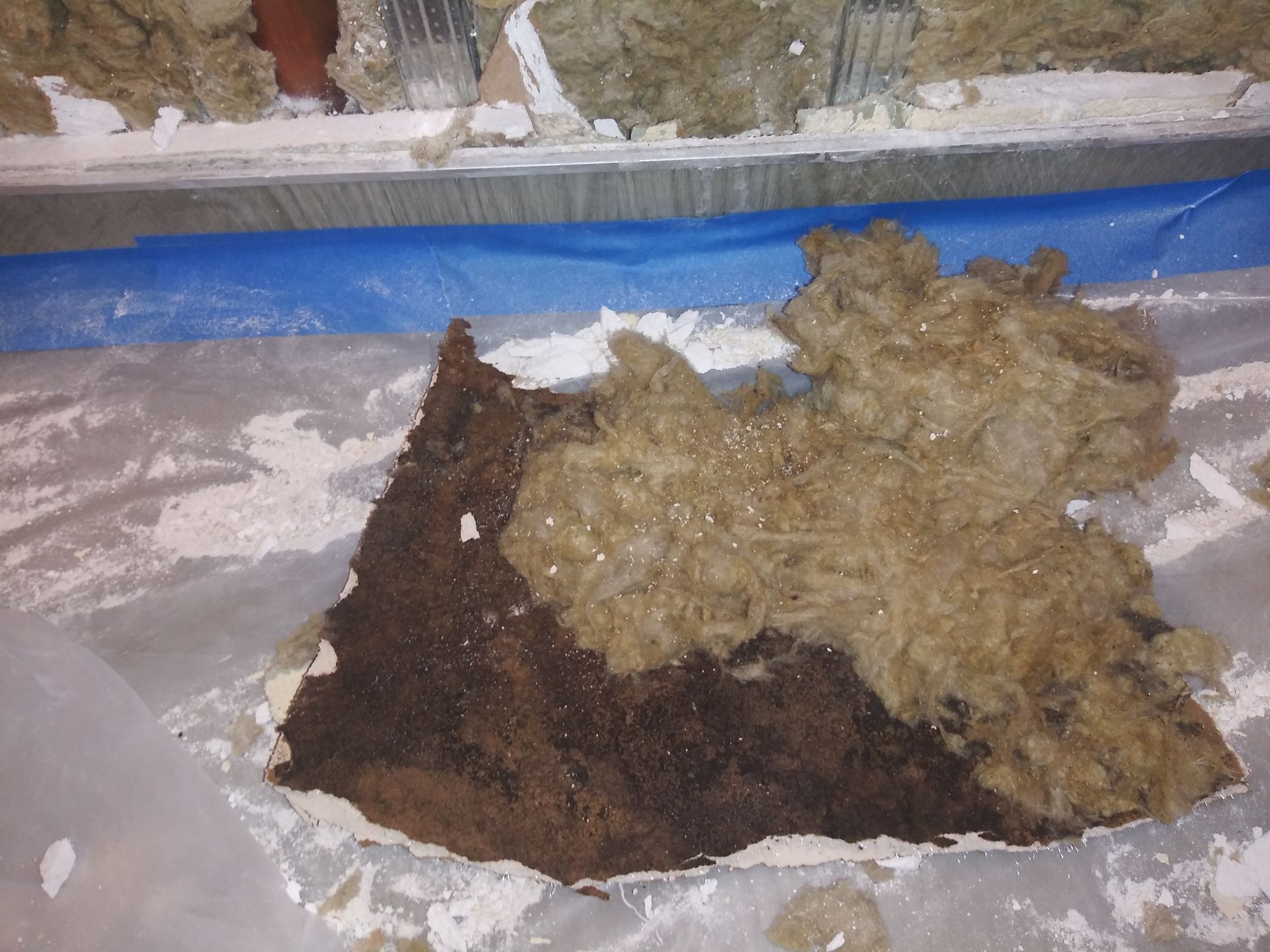 A piece of rock is laying on a piece of plastic.