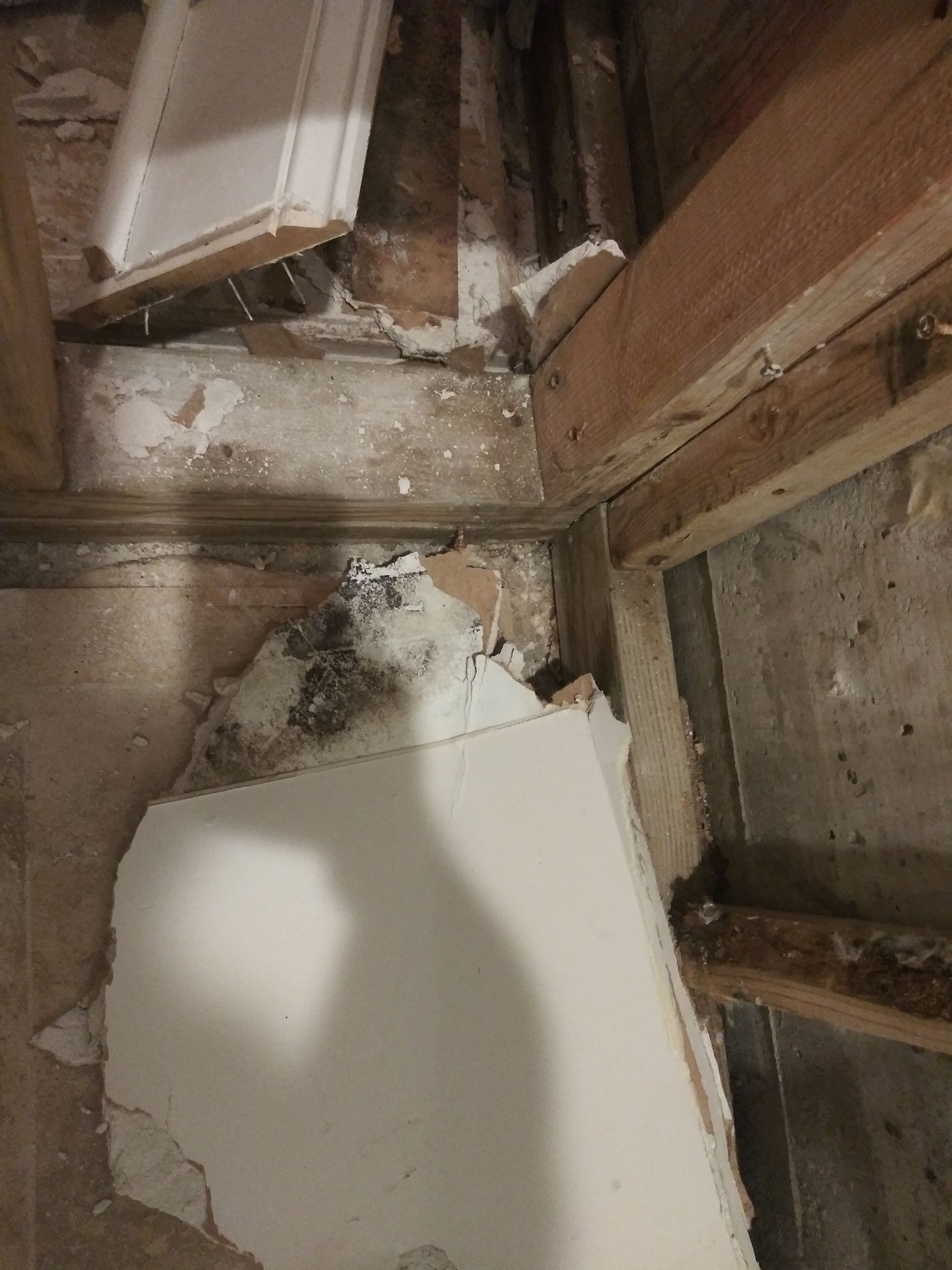 A piece of styrofoam is laying on the floor in a room.