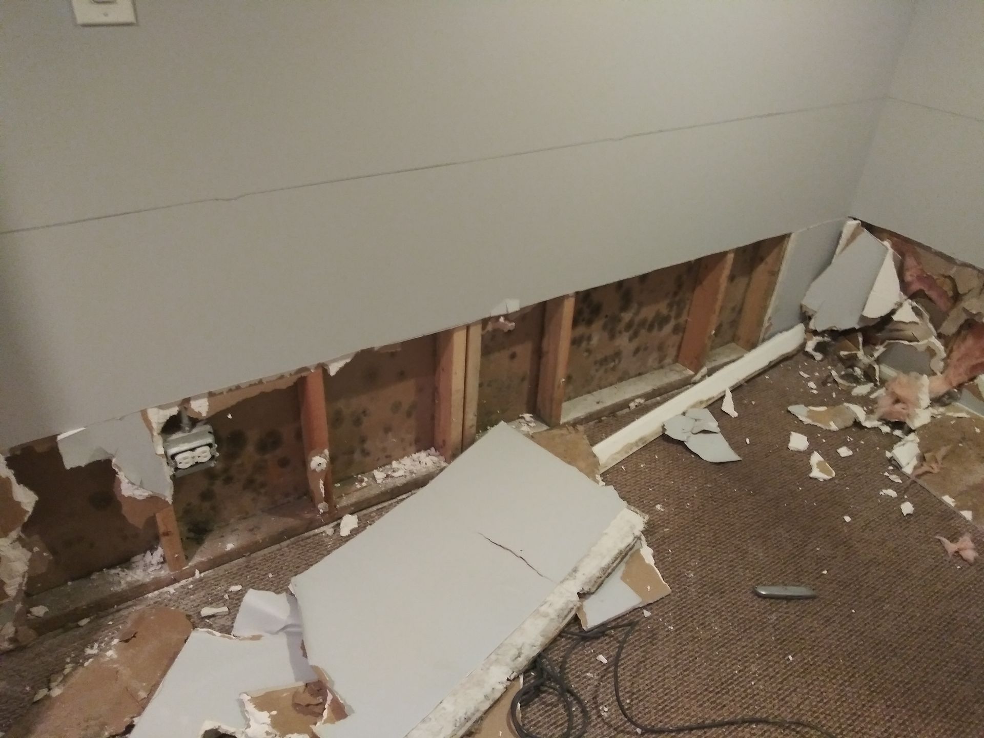 A room with a lot of pieces of foam on the floor