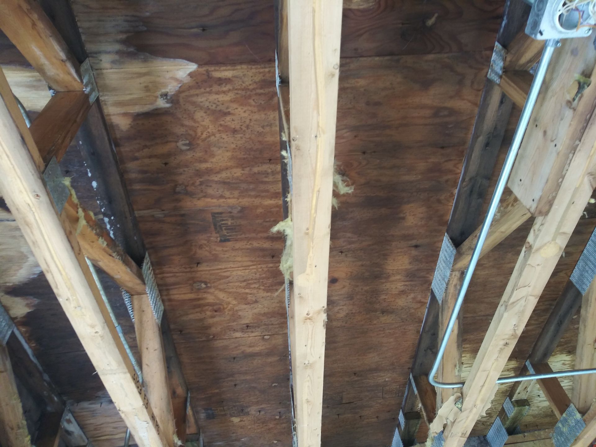 Looking up at the ceiling of a building under construction