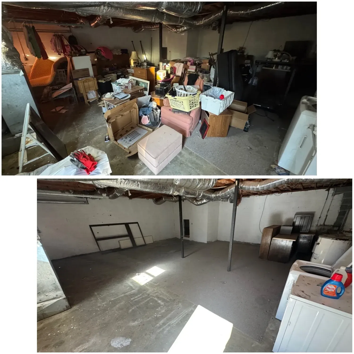 A before and after picture of a barn shed