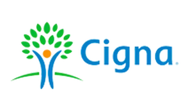 A cigna logo with a tree and a person
