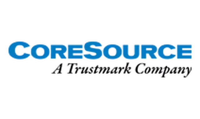 A blue and white logo for coresource a trustmark company