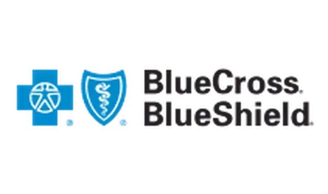 The bluecross blueshield logo has a blue cross and a medical symbol on it.