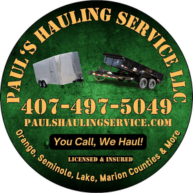 Circular logo: Paul's Hauling Service LLC. Phone number and website included.