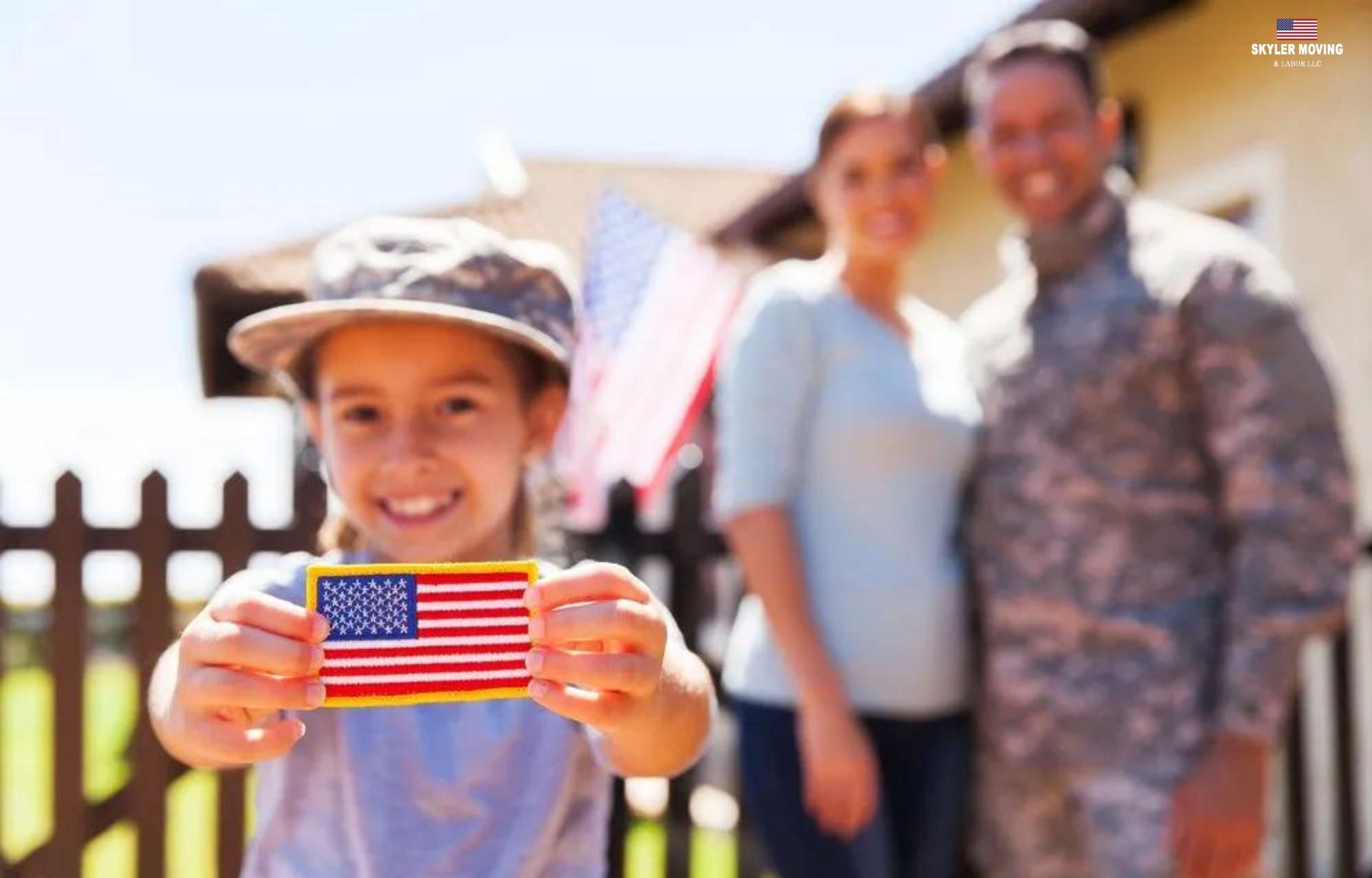 Veteran's child holding American flag representing discounts for military for moving and labor services near Phoenix