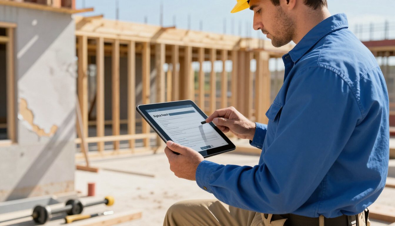 Contractor reviewing plans