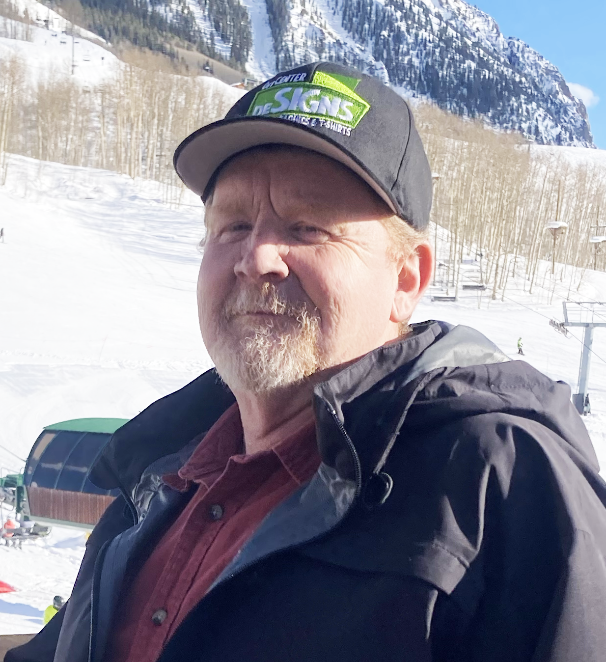 A man wearing a hat that says signs on it
