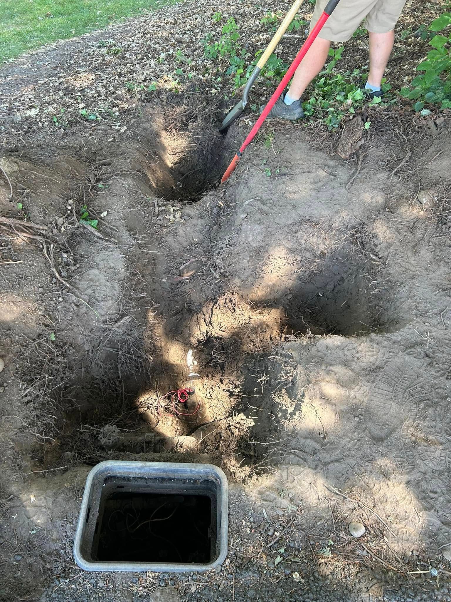 A person is digging a hole in the ground with a shovel.