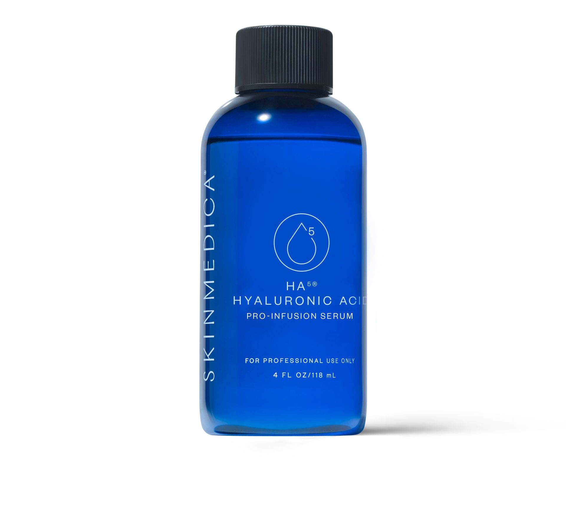 A blue bottle of skin medica hyaluronic acid on a white background.