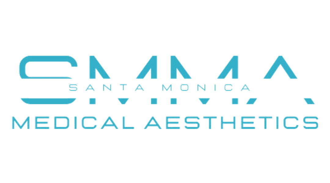 A blue logo for santa monica medical aesthetics