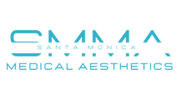 A blue logo for santa monica medical aesthetics