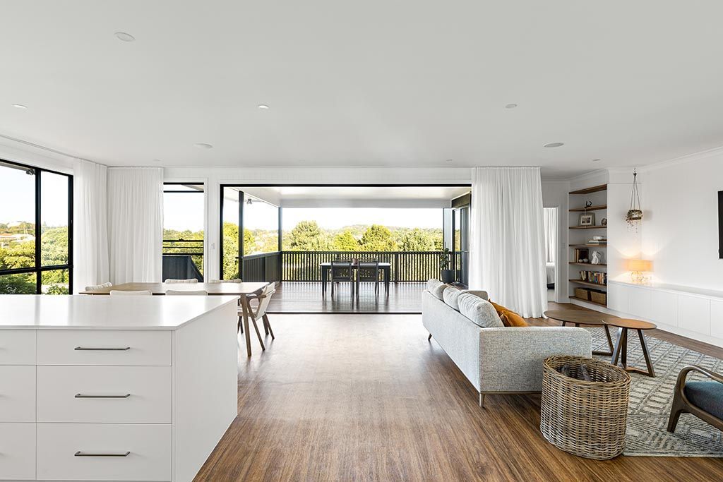 a living room with a couch and a table in it
