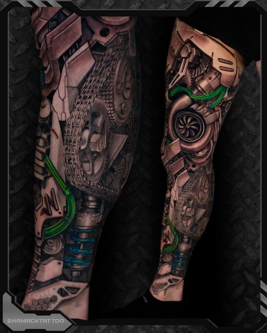 biomechanical-mechanical chain spring inside leg-sleevespring-outer-leg-by-Shamack-inkden