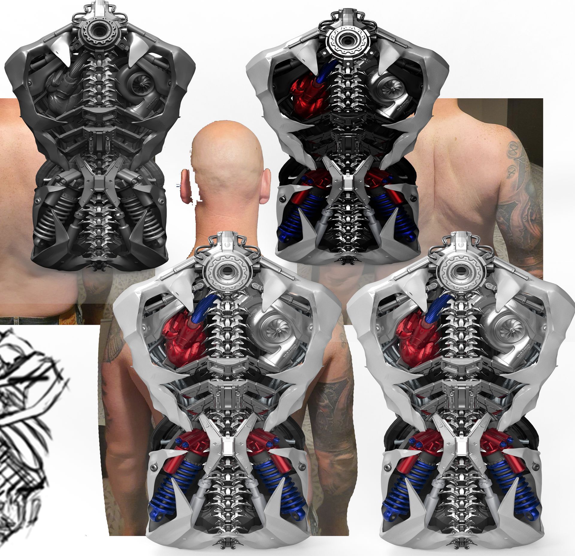 3d designing renders with diferent tones and colours