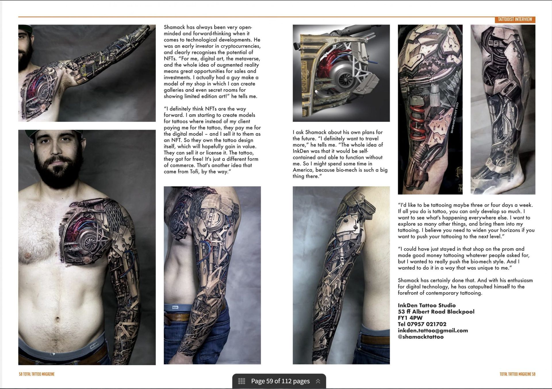 Biomechanical full sleeve tattoo by Shamack showing mechanical depth and anatomical realism created with 3D concept design.
