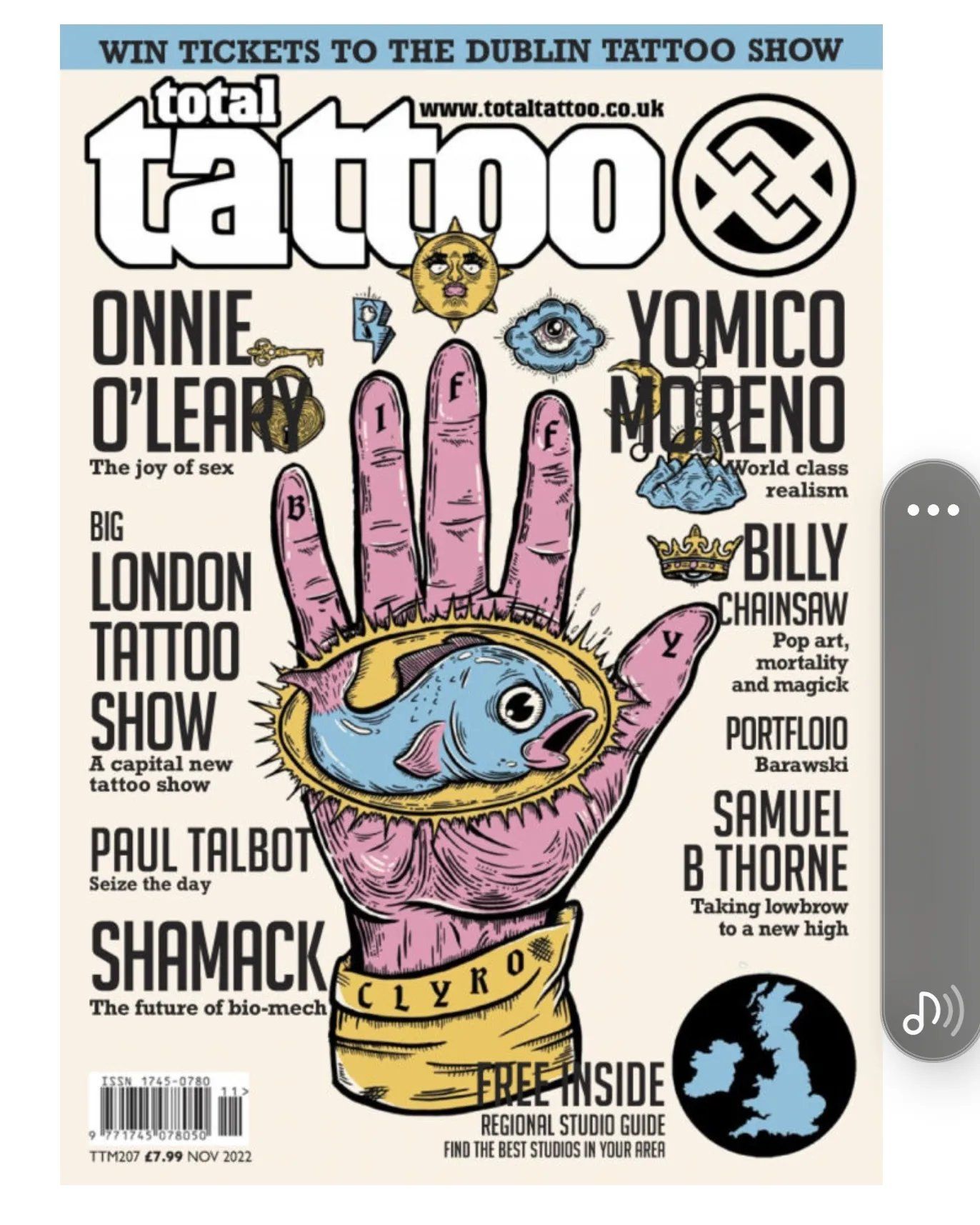 Shamack featured on the cover of Total Tattoo Magazine, titled “The Future of Bio-Mech.”