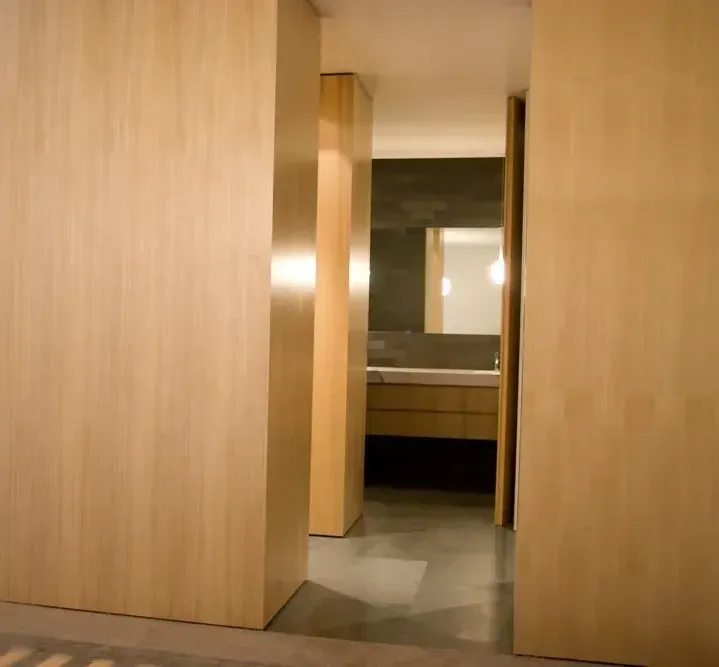 Wooden Cupboards Leading Into A Bathroom — PKJ Designs in Unanderra, NSW