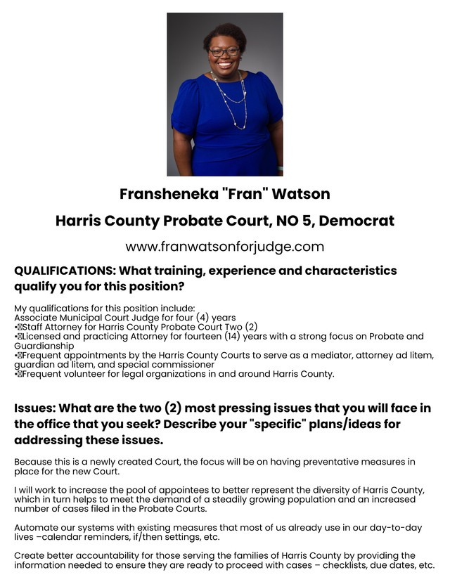 Democratic Candidates for Judge, Probate Court