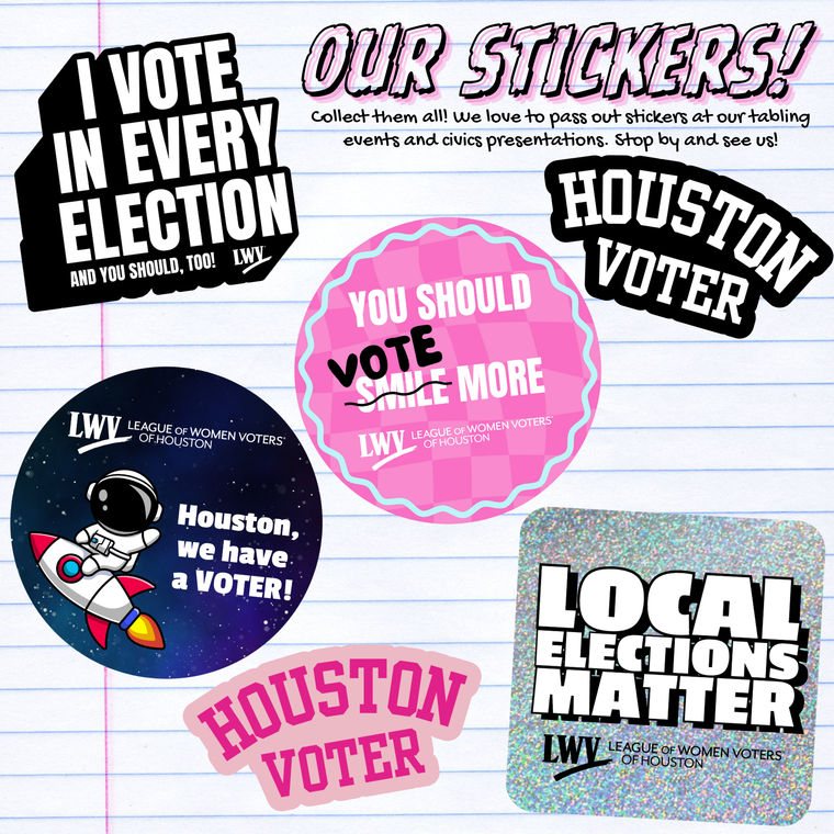 Sticker designs by the League of Women Voters of Houston