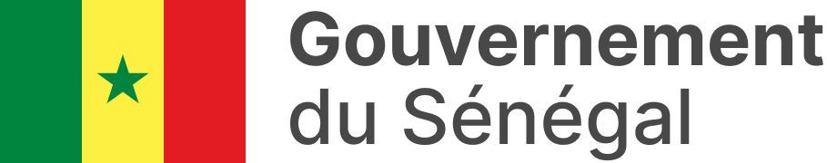 A logo for gouvernement du senegal with a flag in the background