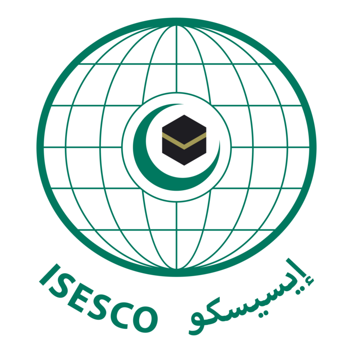 A logo for isesco with a globe and a crescent moon