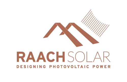 A logo for a company called raach solar designing photovoltaic power.